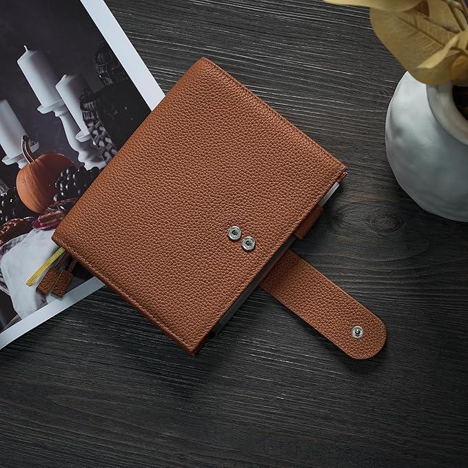 A6 Genuine Leather Techo Notebook Cover Compatible with Hobonichi Original Stalogy Midori MD with 5 Card Slots Pen Loop Bookmarks Back Pocket