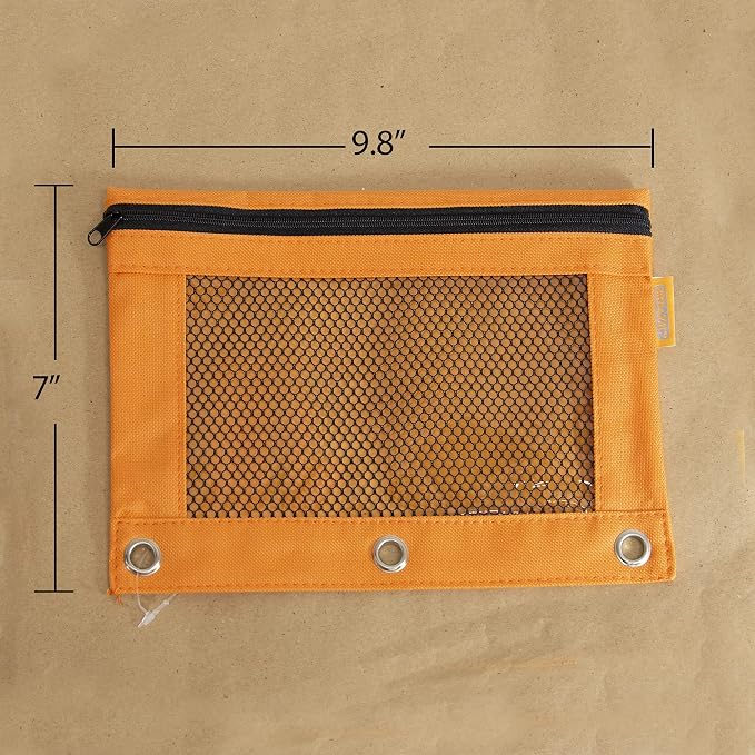 BAZIC Products Retro Color 3-Ring Pencil Pouch with Mesh Window, 600D Polyester Build, for School Binders Supplies