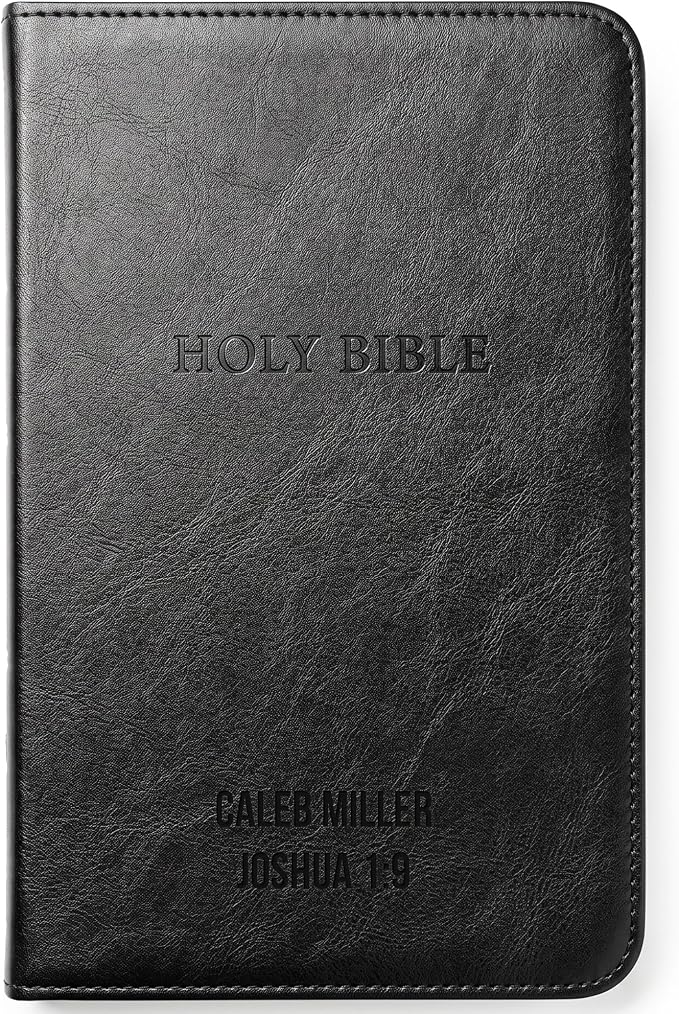 Printualist Personalized KJV Deluxe Holy Bible with Name Engraved, Red Letter King James Version, Faux Leather Black Cover, Custom Gift Bible for Christian Celebrations
