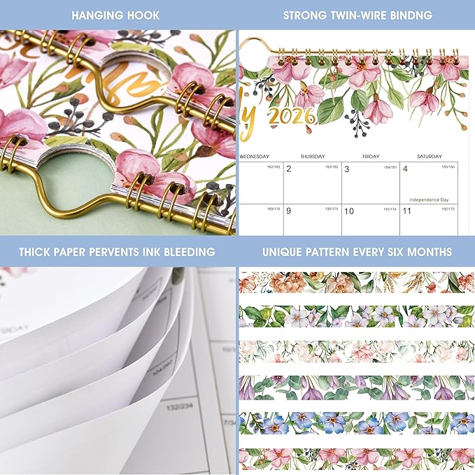 2026 Wall Calendar - Jan 2026 - Dec 2026, 2026 Calendar, 12 Month Hanging Wall Calendar 2026, 11" x 8.5", Sturdy Spiral Binding, Julian Dates, Large Block, Thick Paper, Perfect for Organizing