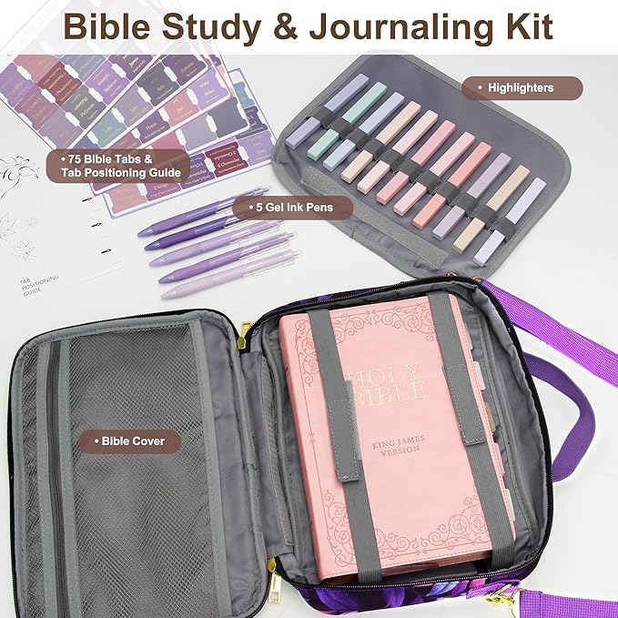 GUEER Bible Cover for Women, Bible Holder, Bible Cover Carrier Carrying Organizer Bag, God is Within Her She Will Not Fall, Zipper and Pockets for Standard Size Bible, Gift for Women（hengban）