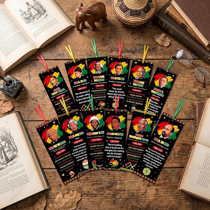 Wxiben Juneteenth History Bookmarks Gifts - 48 Pcs Freedom Day Bookmarks with Ribbon 1865 African American Book Marks Page Marker Clip Inspirational Favors for June 19th Office School Party Supplies