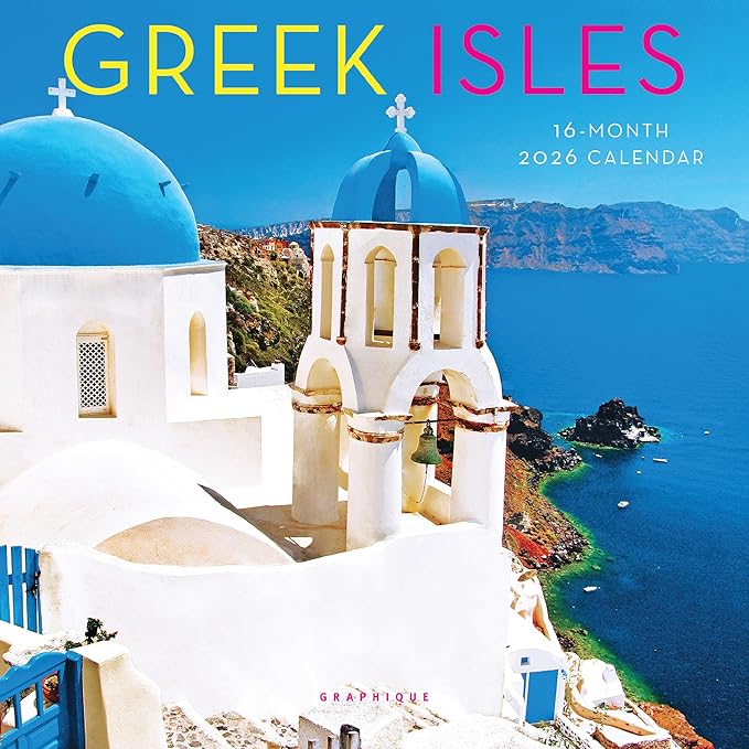 Graphique 2026 Greek Isles Mini Wall Calendar | 7” x 7” | Thick Paper | Home & Office Organizer | Large Monthly Grid | 3 Languages & Marked Holidays | 4 Month Preview Page for 2027