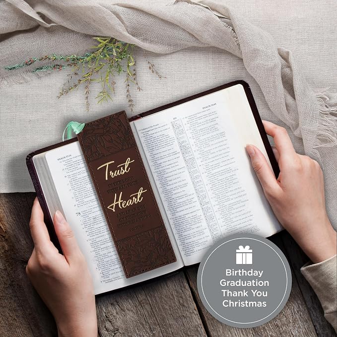 Christian Art Gifts Premium Vegan Faux Leather Scripture Bookmark for Men & Women: Trust in The Lord - Proverbs 8:5 Inspirational Bible Verse, Heat-Debossed, Reading Accessory w/Tassel, Floral Brown