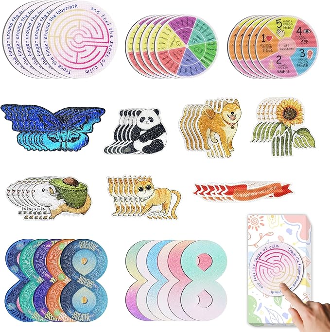 Calm Stickers for Anxiety Sensory Stickers Anti Stress Tactile Textured Stickers Combined with Breathing Exercise for Fidget Strips Suitable for Students and Adults