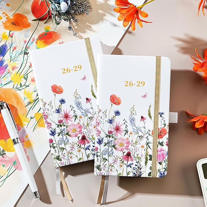 2026-2029 Pocket Calendar - Pocket Planner from Jul. 2026 to Jun. 2029, 3 Year Clendar Monthly Planner 2026-2029, 6.3" x 3.7", 60 Note Pages, Pen Holder, Pockets - Flowers