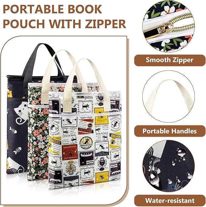 Likesing Book Sleeve for Book Lovers, 12.6" x10.6" Book Cover for Hardcover Paperbacks Bible Textbook Comic Kind1e Journal, Book Pouch with Zipper Gifts for Readers Book Lovers Women(Retro Cat)