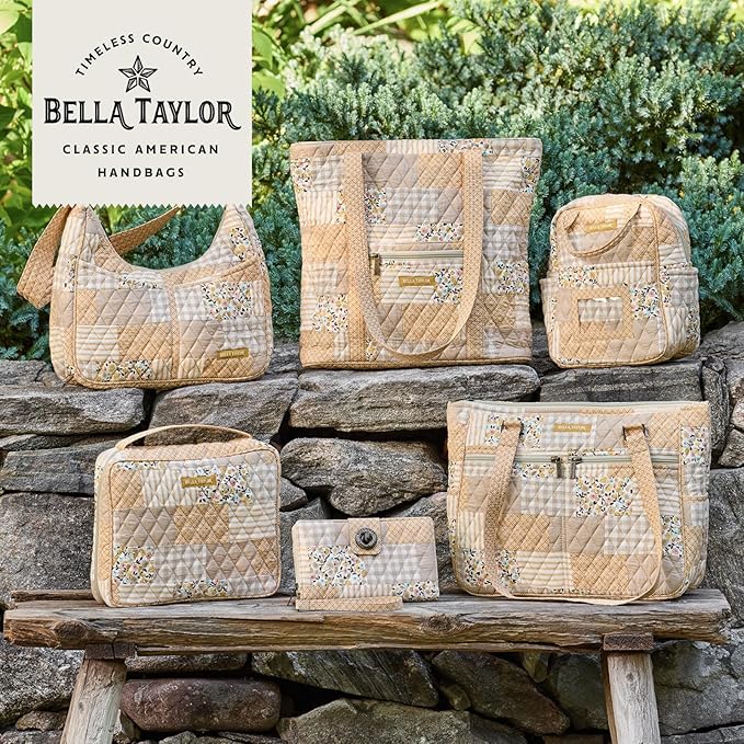 Bella Taylor Small Bible Cover for Women, Quilted Cotton Fabric Bible Case for 6 x 9 inch Bibles, Prairie Meadow Patch