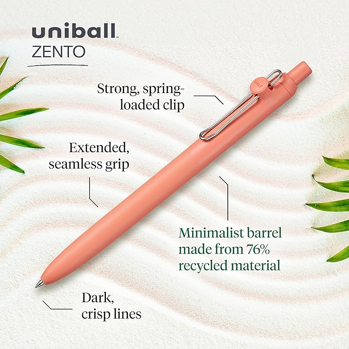 Uni-ball Zento Gel Ink Rollerball Pens, 2 Black Medium Point Smooth Writing Pens, Colored Japanese Pens, Boho Colors