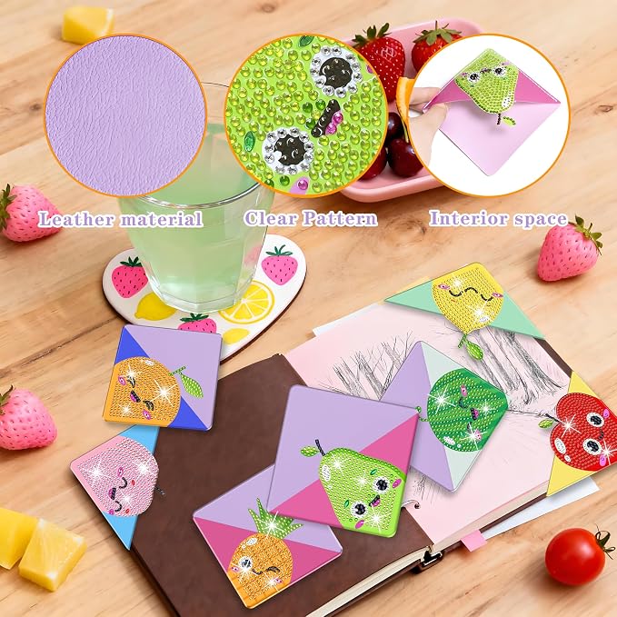 9 Pcs Diamond Painting Bookmark, DIY Corner Book Makers for Adults Book Lovers, Diamond Dot Art Beginners, Small Diamond Art Kits, Paint by Art Crafts Gift for Women Girls (Fruits)