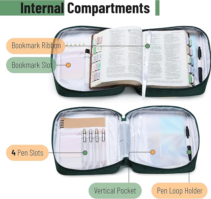 Mr. Pen- Bible Cover Case, Carrying Book Case with Durable Handle and Zippered Pocket, Bible Protective Church Bag for Men & Women, Christian Gifts, Dark Green