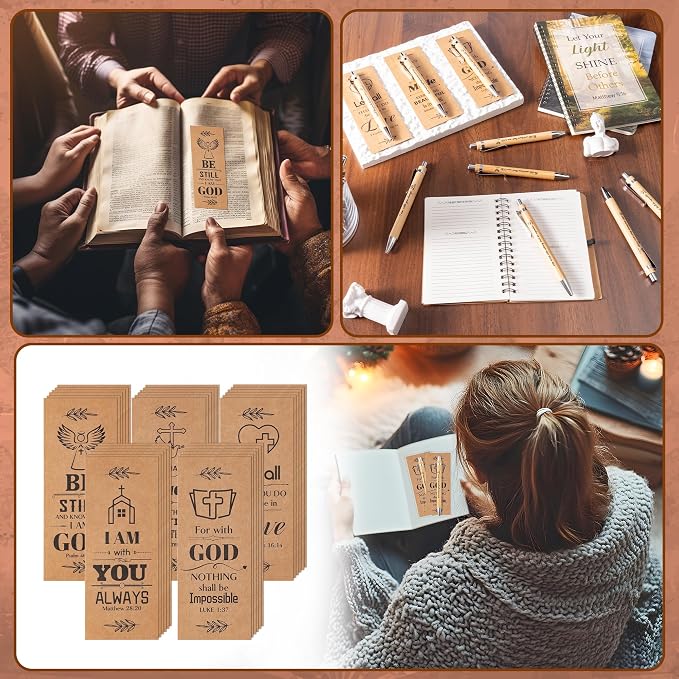 Haooryx Christian Bible Pen Bookmark - 30-Piece Christian Bible Verse Bamboo Inspirational Pen Scripture Biblical Bookmark Set Sunday School Church Religious Multi-Item Party Favor Packs Gifts Bulk