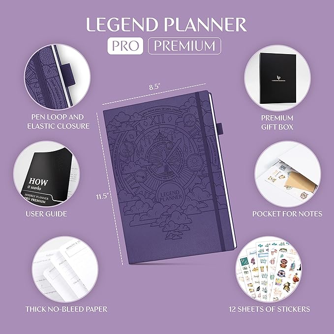 Legend Hourly Planner PRO Premium – Undated Schedule Planner with Time Slots – Weekly, Monthly & Daily Personal Organizer, A4 (Purple)