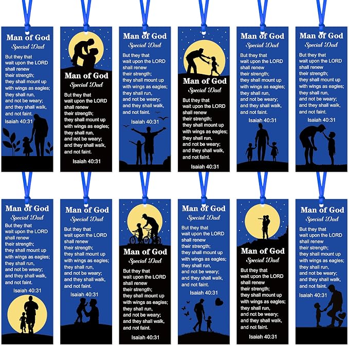 Haooryx Man of God Religious Christian Bookmarks - 120 Pcs Father's Day Book Marks Bible Verse Page Marker Gift Tag for Father's Day Dad's Birthday Party Gifts School Student Reward Teacher Supply