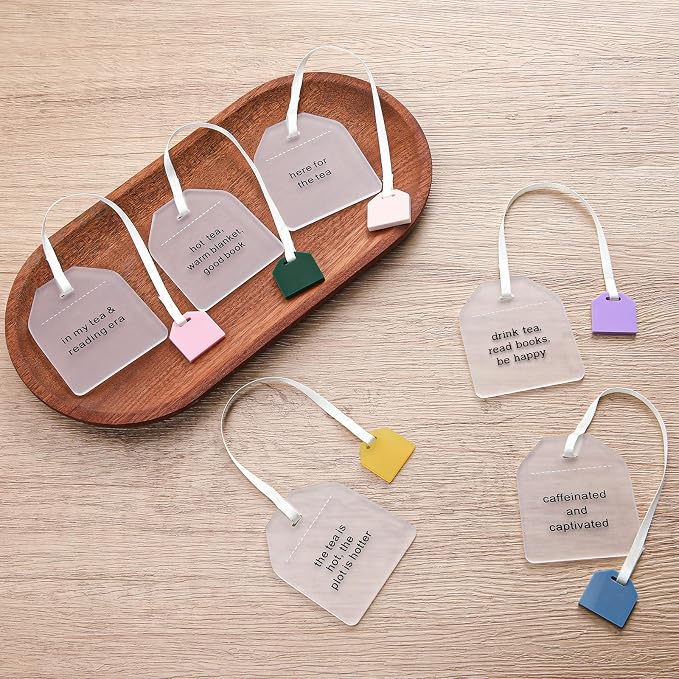 Honoson 6 Pcs Tea Bag Bookmarks Party Favors Cute Hand Gift Bookmarks for Women Mom Mother's Day Book Reading Lovers Gift (Proverbs,Acrylic)