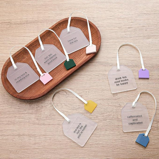 Honoson 6 Pcs Tea Bag Bookmarks Party Favors Cute Hand Gift Bookmarks for Women Mom Mother's Day Book Reading Lovers Gift (Proverbs,Acrylic)