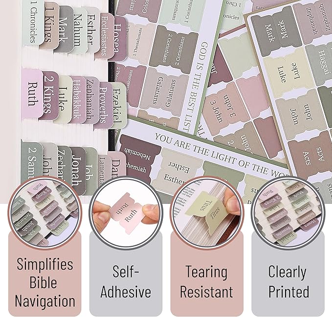 Mr. Pen- Bible Tabs, 75 Tabs, Laminated Bible Tabs for Women and Men, Bible Tabs for Study Bible, Large Print Bible Index Tabs, Bible Book Tabs, Bible Labels Tabs, Mr Pen Bible Tabs
