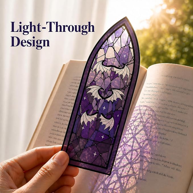 Stained Glass Style Acrylic Bookmarks Set of 2 Fantasy Inspired Transparent Bookmarks Featuring Blood Moon Castle and Shadowwing Designs