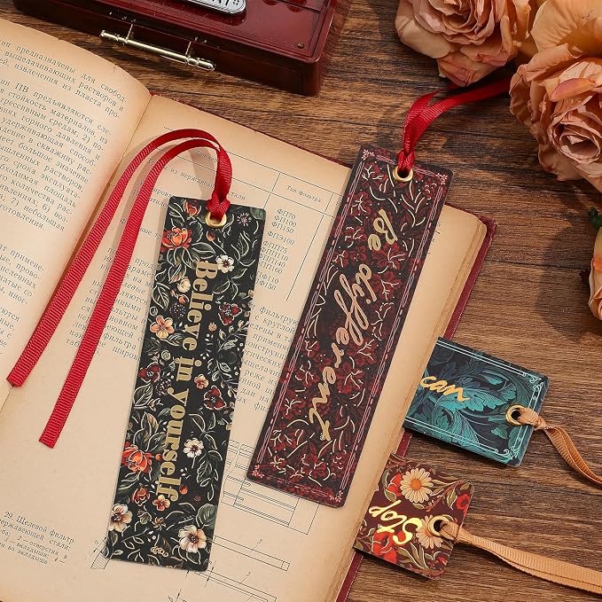 10 PCS Inspirational Floral Bookmarks, Flower Paper Bookmark Set, Women Motivational Book Mark for Women Girls Reading Lovers Teachers Gift