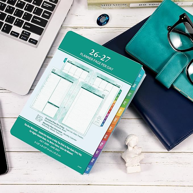 2026-2027 Planner Refills – Jul.2026 - Jun.2027, Two Pages Per Day Daily ＆ Monthly Planner, 5.5" x 8.4" Ring-Bound Organizer, Tabs, Quotes, Prioritized Task, Daily Tracker/Notes, Appointment Schedule
