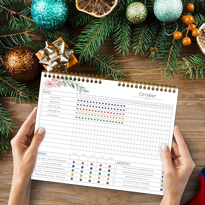 Habit Tracker Calendar,12 Monthly Habit Tracker Journal with Spiral Binding,Undated Weekly Monthly Planner to Boost Productivity&Self Improvement,8"x10"(Pink)