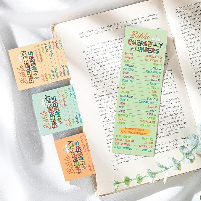 Bible Emergency Numbers Bookmark - 100 Pcs Christian Verse Paper Bookmarks Bulk for Women Men Religious Inspirational Scripture Page Markers Sunday School Welcome Gifts for Church Members