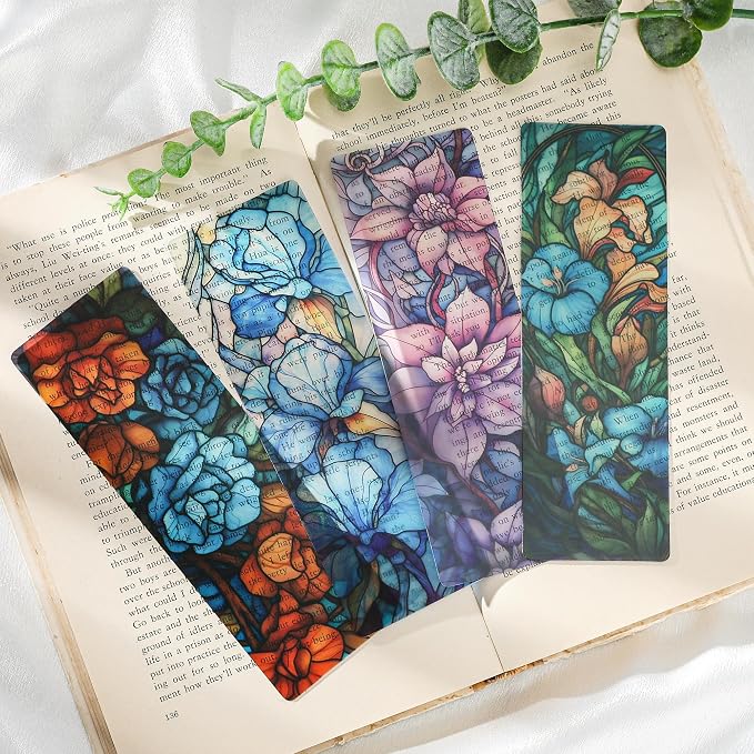Pretty Flower Bookmark Gifts - 20 Pcs Floral Stained Glass Art Bookmarks for Women Students Book Lovers Aesthetic Plant Page Marks School Reading Accessories Bookish Birthday Graduation Gift