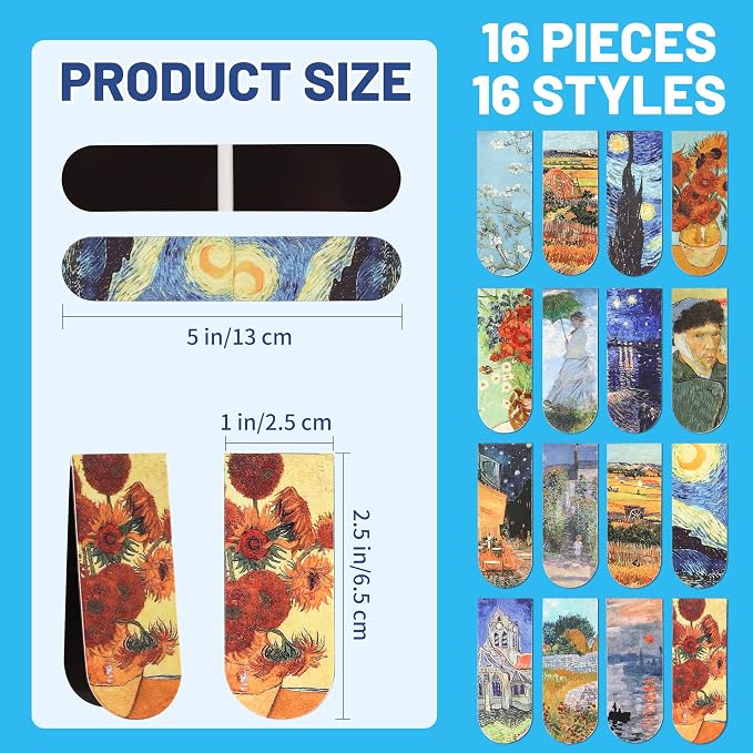 16 PCS Magnetic Bookmarks - Bookmarks for Book Lovers, Bulk Book Marks, Oil Painting Magnetic Bookmark for Women, Men, Kids, Students