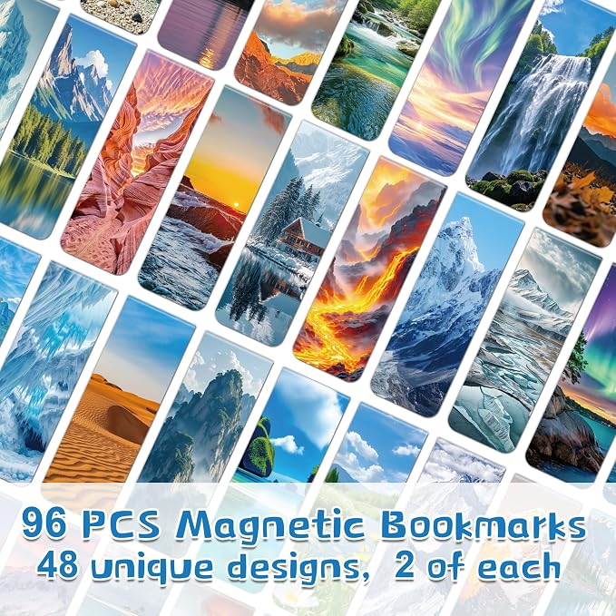 96Pack Magnetic Bookmarks for Reading Women Men Teacher Book Lovers Gifts, Bookmarks Bulk Personalized Bookmark Magnet Bookmark Clips Cute Pretty Funny Book Markers (Scenery)