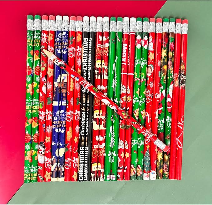 72PCS Wooden cased Christmas Pencils for Kids with Erasers, Wood Pencils for School,Drawing,Gift (72PCS) (Christmas, 72)