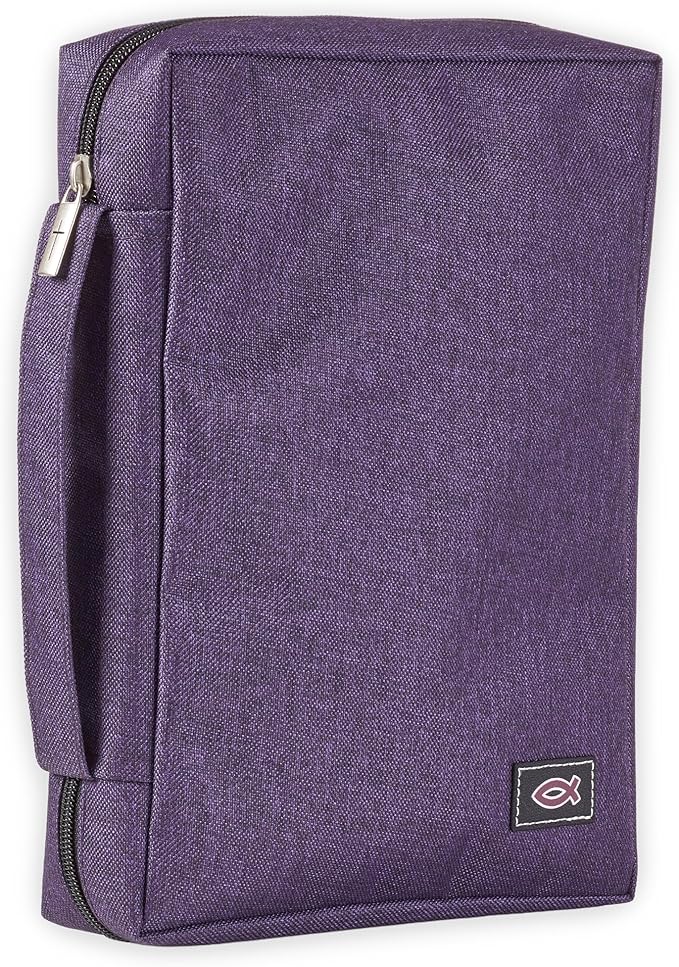 Christian Art Gifts Men/Women's Bible Cover Jesus Fish, Purple Canvas, Medium