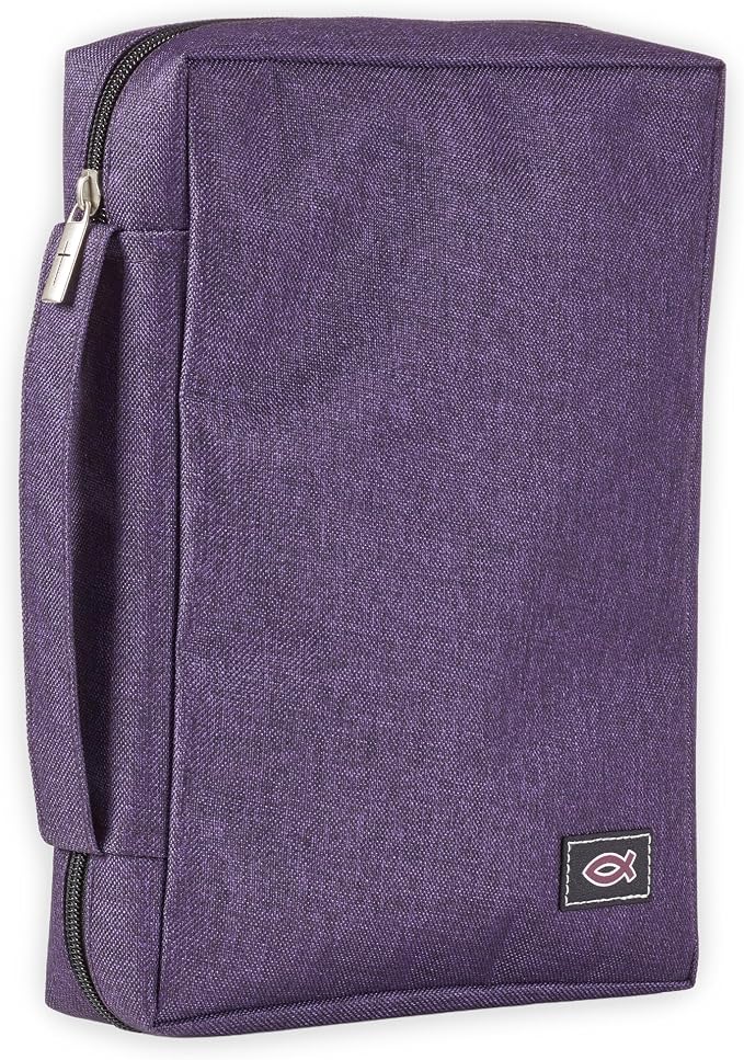 Christian Art Gifts Men/Women's Bible Cover Jesus Fish, Purple Canvas, Medium