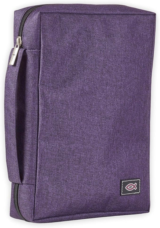 Christian Art Gifts Men/Women's Bible Cover Jesus Fish, Purple Canvas, Medium