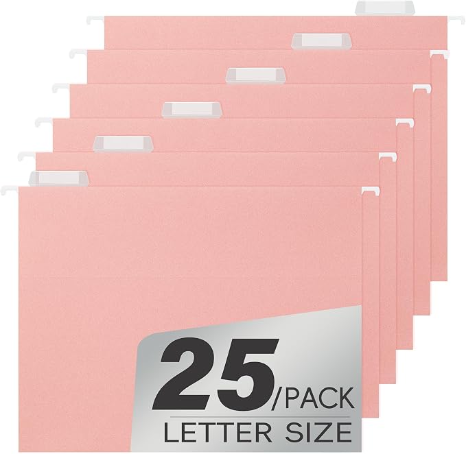 pmybupo Extra Capacity Hanging File Folders,25 Pack Reinforced Letter Size Pink Hanging Folders with Heavy Duty,Designed for Bulky Files,Medical Charts,Assorted Colors