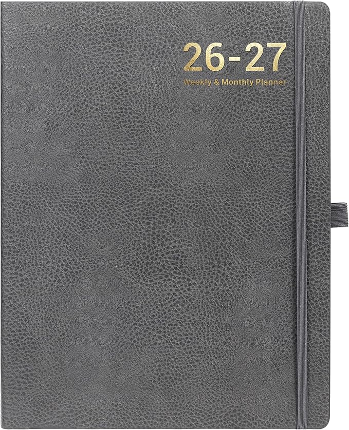 Planner 2026-2027 - Planner Weekly and Monthly 2026-2027, Jul 2026 - Jun. 2027, 8.5" x 11", Academic Calendar, Leather Cover Planners with Thick Paper, Back Pocket with Notes Pages - Grey