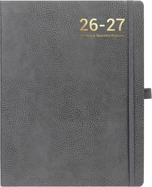 Planner 2026-2027 - Planner Weekly and Monthly 2026-2027, Jul 2026 - Jun. 2027, 8.5" x 11", Academic Calendar, Leather Cover Planners with Thick Paper, Back Pocket with Notes Pages - Grey
