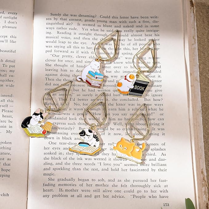 Cute Cat Metal Bookmark - 5 PCs Funny Paper Clip Page Markers Inspirational Book Lovers Bookworm Gifts Metal Bookmarks Kids Students Teachers Birthday Valentines School Reading Accessories