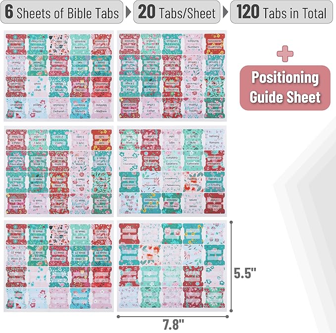 Mr. Pen- Bible Tabs, 120 pcs, Floral Design, Laminated Tabs for Women, Bible Index Tabs, Bible Book Tab, Bible Labels Tabs, Mr. Pen Bible Tab