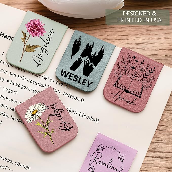 Personalized Magnetic Bookmark with Name, Custom Name Page Marker for Readers, Teachers, and Students, Floral and Botanical Design (1-Mix)