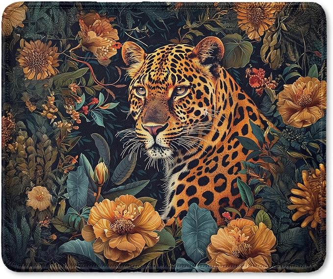 Maximalist Tropical Jungle Tiger Mouse Pad, Tiger Lover Gifts for Women Men, Botanical Wild Animal Tiger Mouse Pad for Home Office Computer Gaming Desk Essentials, 9.5x7.9 Inch
