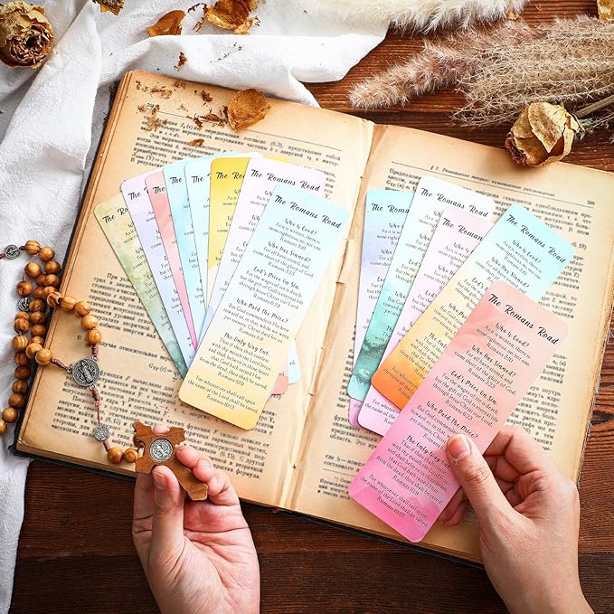 Skyygemm 240 Pcs Romans Road to Salvation Bookmarks 6 x 2 Gospel Tracks Religious Bookmarks Bulk Watercolor Christian Tracts Romans Road Scripture Gift for Church Pastor Men Women