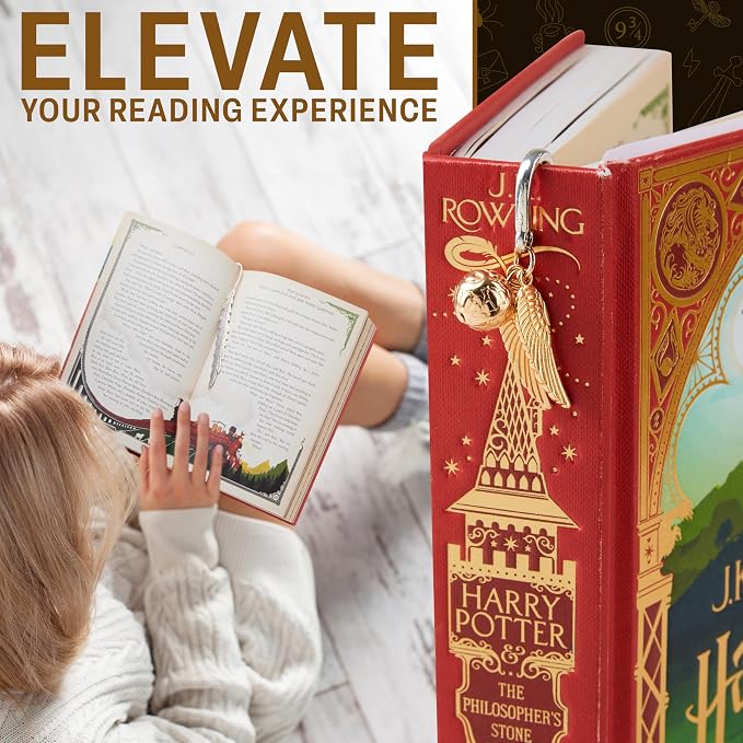 Harry Potter Metal Bookmark with Hanging Charm Golden Snitch Hogwarts Reading Gifts Book Lovers Gift Box (Golden Snitch)