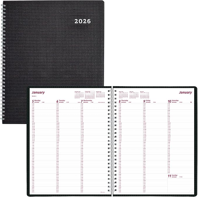 Brownline® 2026 DuraFlex Weekly Planner, Appointment Book, 12 Months, January to December, Twin-Wire Binding, 11" x 8.5", Black (CB950V.BLK-26)