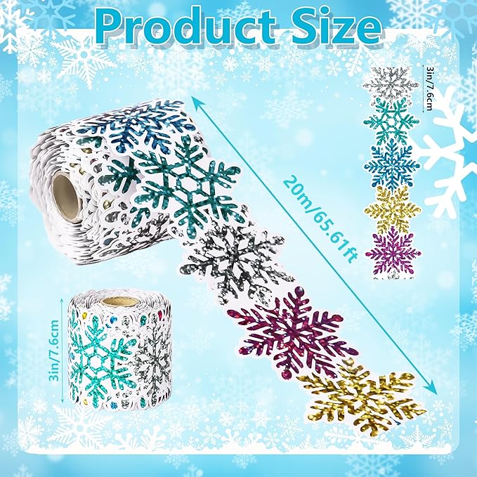 66 Ft Snowflake Bulletin Board Border 5 Colors Winter Bulletin Board Decorations Snowflake Shape die-Cut Border Trim Paper Cutouts roll for Christmas Party Decor School Chalkboard Decor