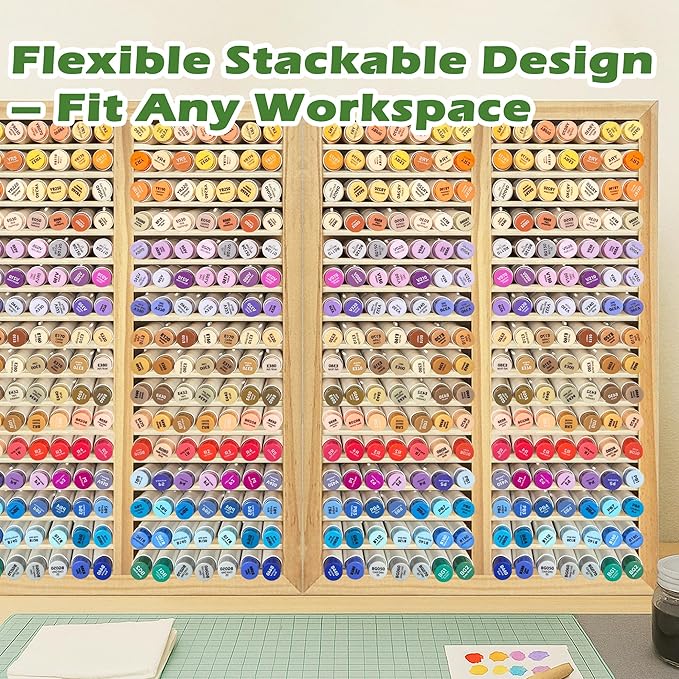PROLEE Marker Organizer for 224 Markers,Wooden Marker Holder with 32 Slots, Pens Pencils Art Supply Alcohol Markers Storage Organizer for Desk Home Classroom Office Decor(Natural,15“x11”x5.2 “)