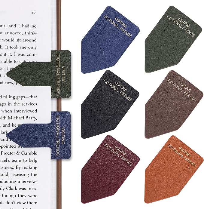 Leather Bookmark for Reading Women, Visiting Fictional Friends Bookmarks, Index Book Marks for Book Lovers, 6 Pcs Drak Color Set