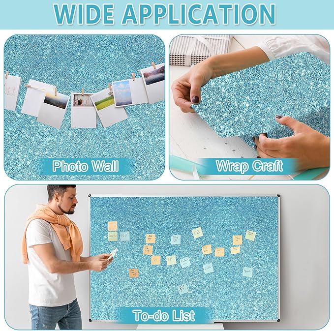 Glitter Bulletin Board Roll Light Blue Bulletin Board Paper Sparkle Blue Wrapping DIY Art Crafts Fade Resistant Wrinkle Resistant Poster for Classroom Office Home Backdrop Decoration 15.7" x 12 Ft