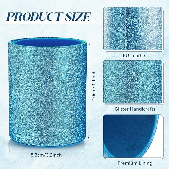 Sabary 8 Pcs Blue Pens with Pen Holder for Desk Glitter Crystal Diamond Cute Ballpoint Fancy Pencil Holder Bling Desk Organizer for Women Girls School Office Supplies Wedding Graduation Gifts