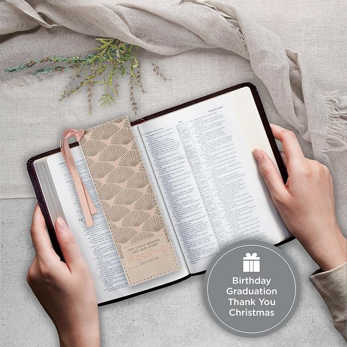 Christian Art Gifts Vegan Faux Leather Scripture Bookmark: The Lord's Mercies are New Every Morning - Lamentations 3:22-23 Inspirational Bible Verse, Heat-Debossed, Reading Accessory w/Tassel, Gray