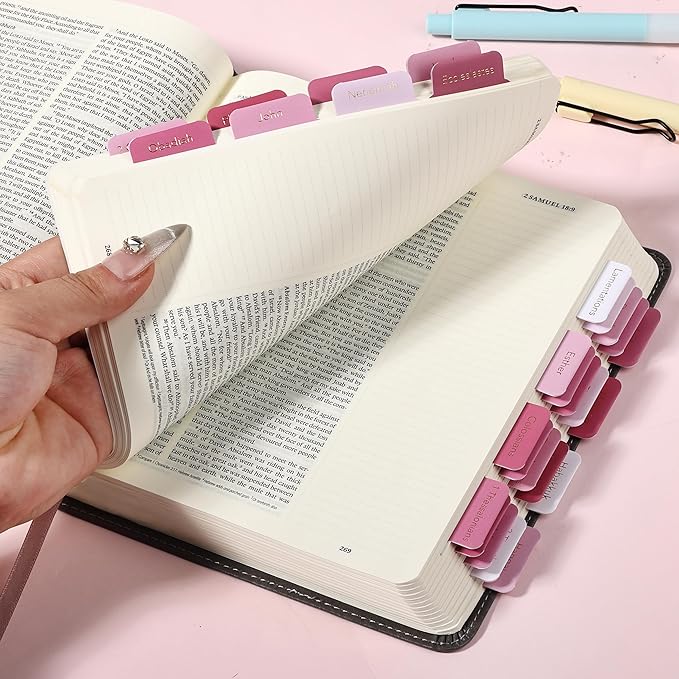 Mr. Pen- Bible Tabs, 75 Tabs, Pink Plum Orchard, Gold Foil Embossed Lettering, Laminated Bible Tabs for Women and Men, Bible Tabs for Study Bible Index Tabs, Bible Book Tabs, Bible Labels Tabs
